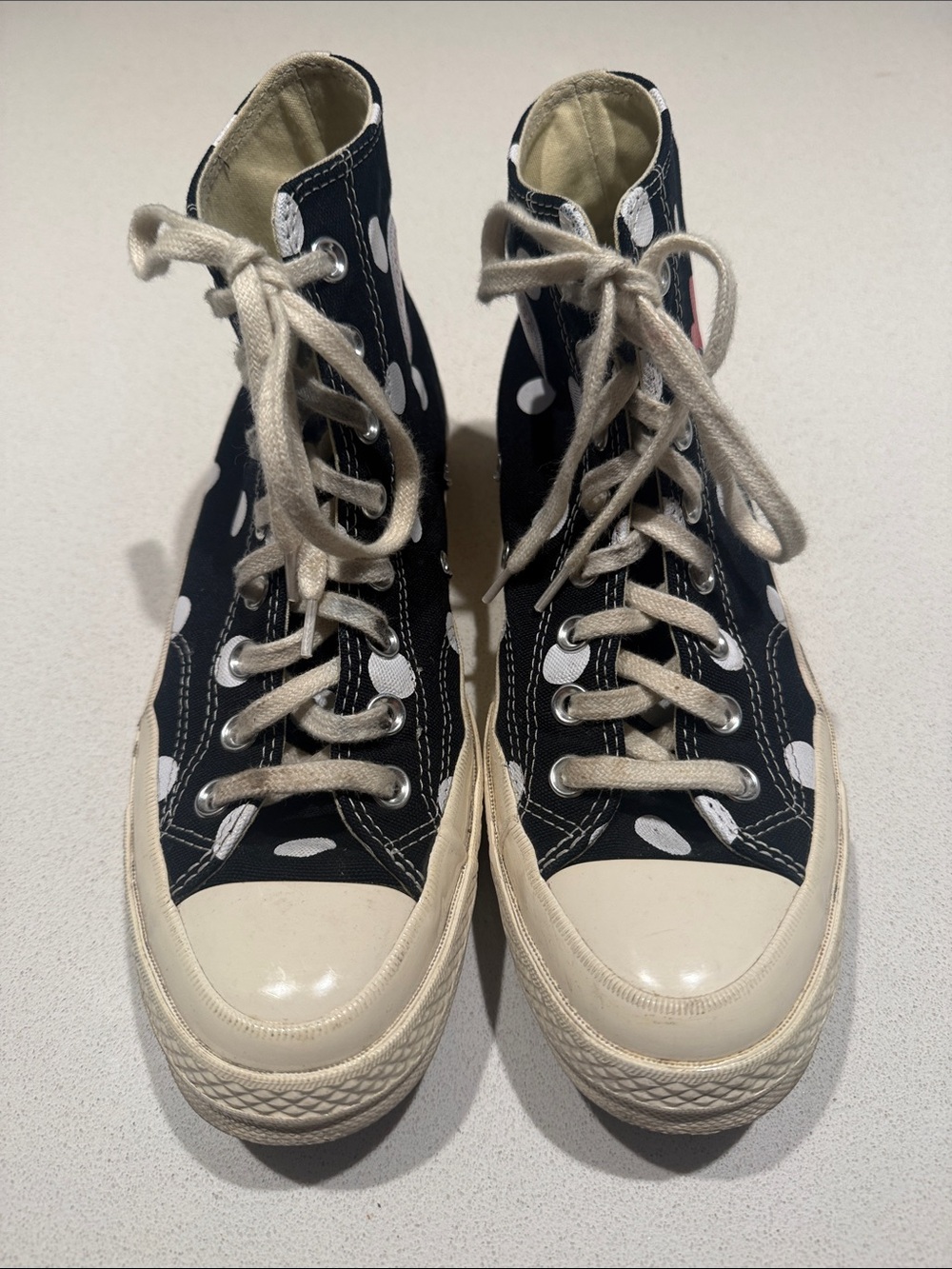 Comme des Garcons Polka Dot High-Top Sneakers in Black and White